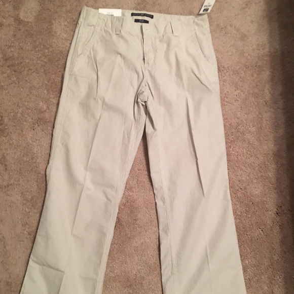 beige striped trousers